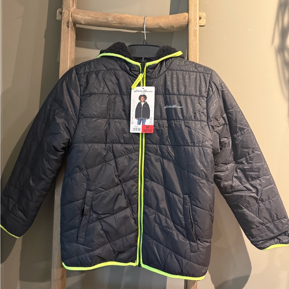 Eddie Bauer Kids Black Puffer with Yellow Trim